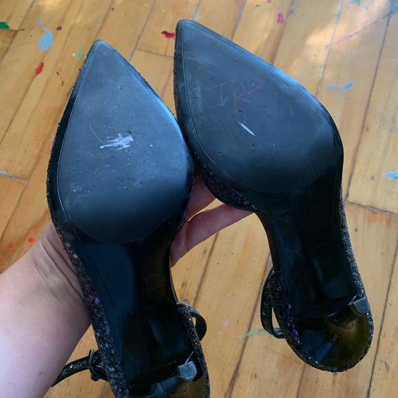 Zara Black Glitter Women's Heels with ankle strap pointy toes - Picture 4 of 5